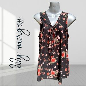 🌸3/$25🌸 Lily Morgan Womens Floral Lace Up V Neck Sleeveless Blouse Size Medium